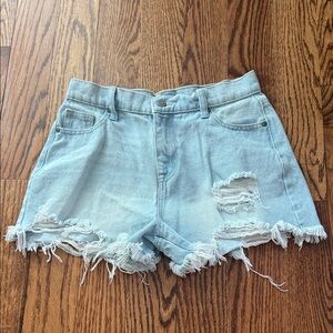 Distressed High Rise Denim Cutoff Shorts